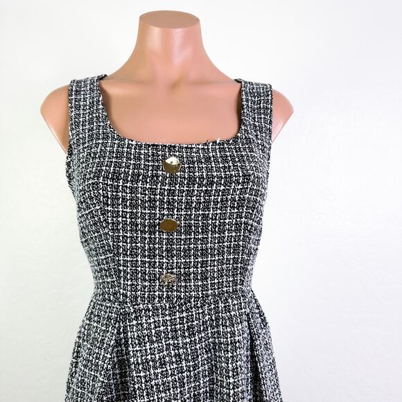 Shein Plaid Sleeveless Apron Jumper Pinafore Tweed Dress Black White Size 4 - Picture 2 of 11